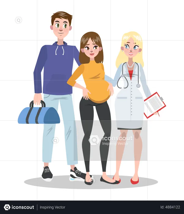 Happy pregnant couple consulting doctor  Illustration