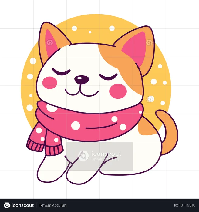 Happy Puppy Wearing Scarf in Winter Season  Illustration