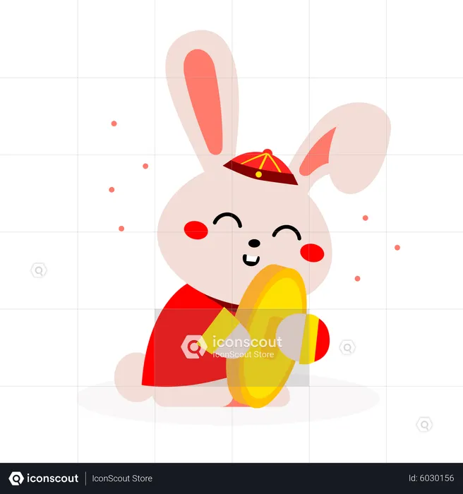 Happy rabbit celebrating Chinese new year  Illustration