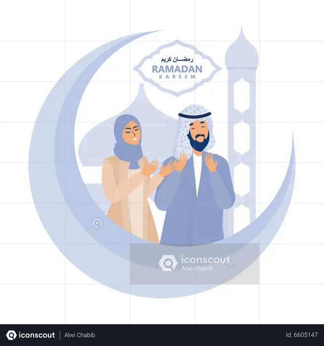Happy ramadan kareem greeting card with people  Illustration