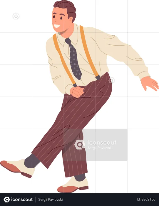 Happy retro man step dancing performing  Illustration