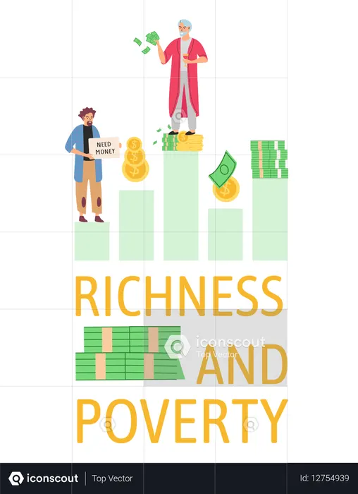 Happy rich man rejoices in prosperity and sad poor guy need money  Illustration