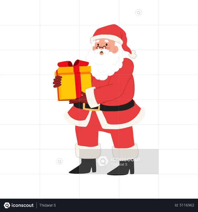 Happy Santa claus is holding gift box  Illustration