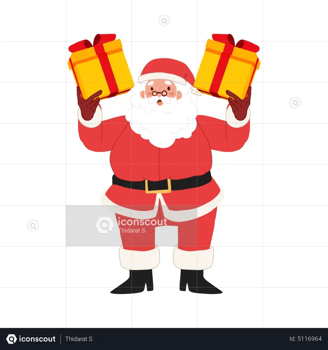 Happy Santa claus is holding gift box  Illustration