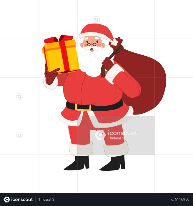 Happy Santa claus is holding gift box  Illustration