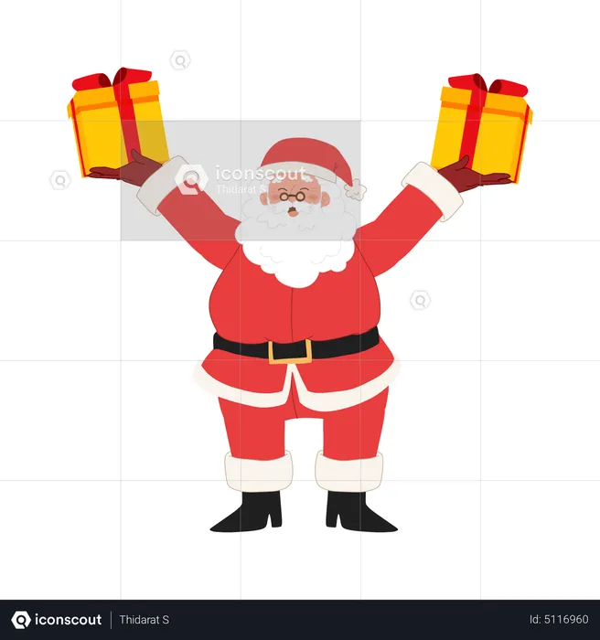 Happy Santa claus is holding gifts  Illustration