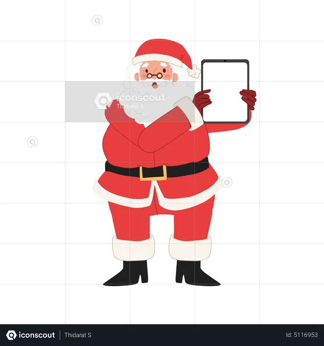 Happy Santa claus is showing blank tablet screen  Illustration