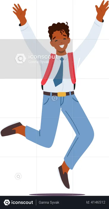 Happy Schoolboy Jumping  Illustration