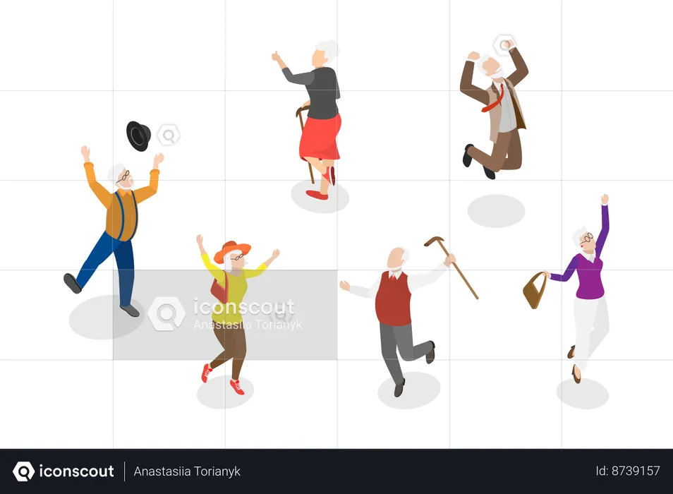 Happy Seniors dancing together  Illustration