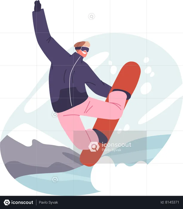 Happy Snowboarder Riding Snowboard  Illustration