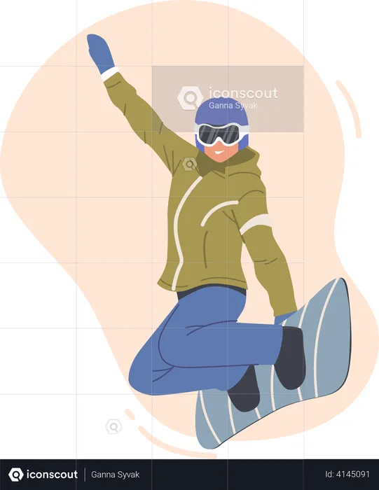 Happy snowboarder riding snowboard  Illustration
