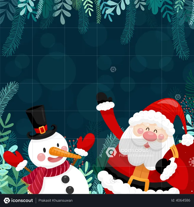 Happy snowman and santa  Illustration