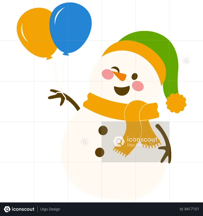 Happy Snowman With Flying Balloons  Illustration