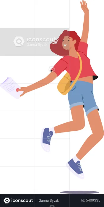 Happy Student Girl Jumping in air  Illustration