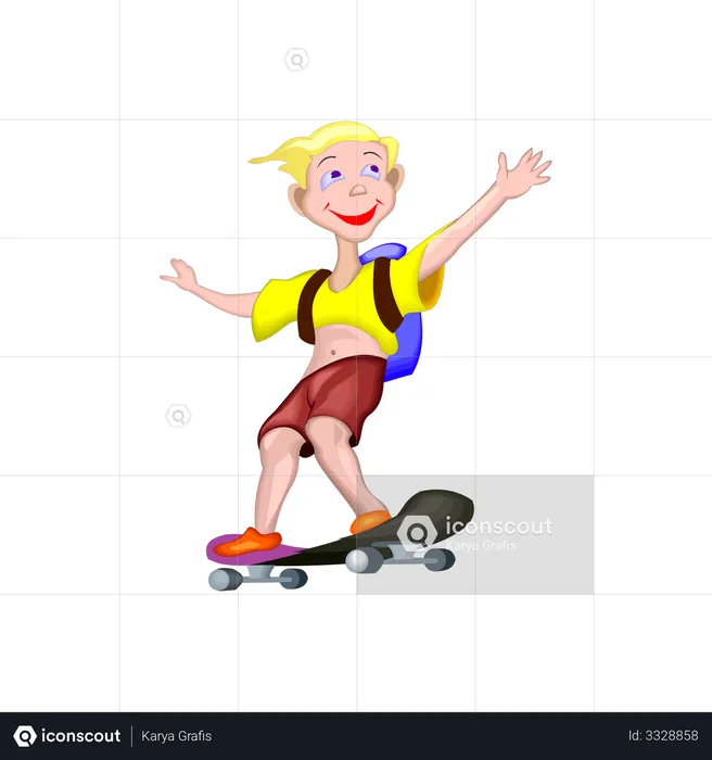 Happy student go to school with skateboard  Illustration