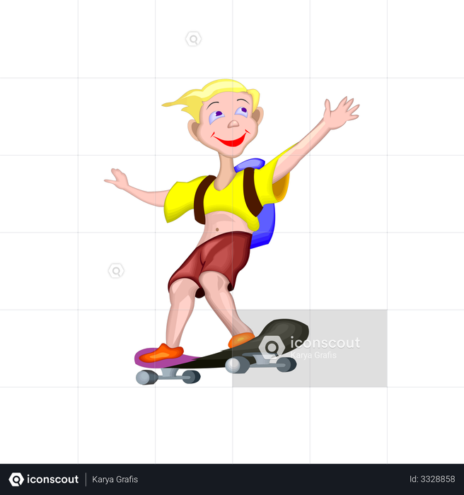 Best Premium Happy Student Go To School With Skateboard Illustration Download In Png Vector Format