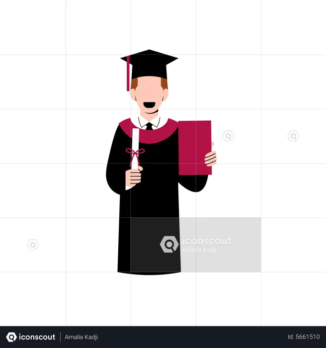 Happy student holding graduation degree and certificate  Illustration