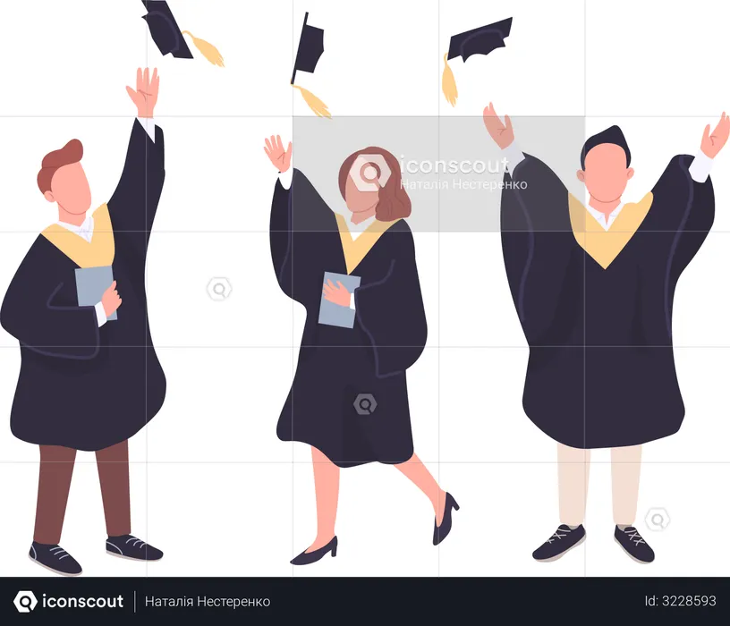 Happy students throwing bachelor caps in air  Illustration