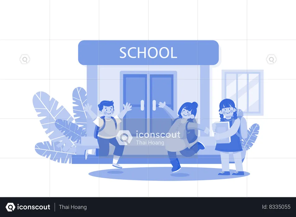 Happy Students With Backpacks Are Jumping  Illustration