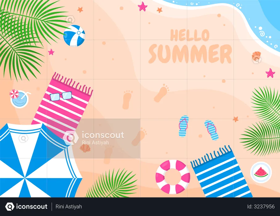 Happy Summer at Beach  Illustration