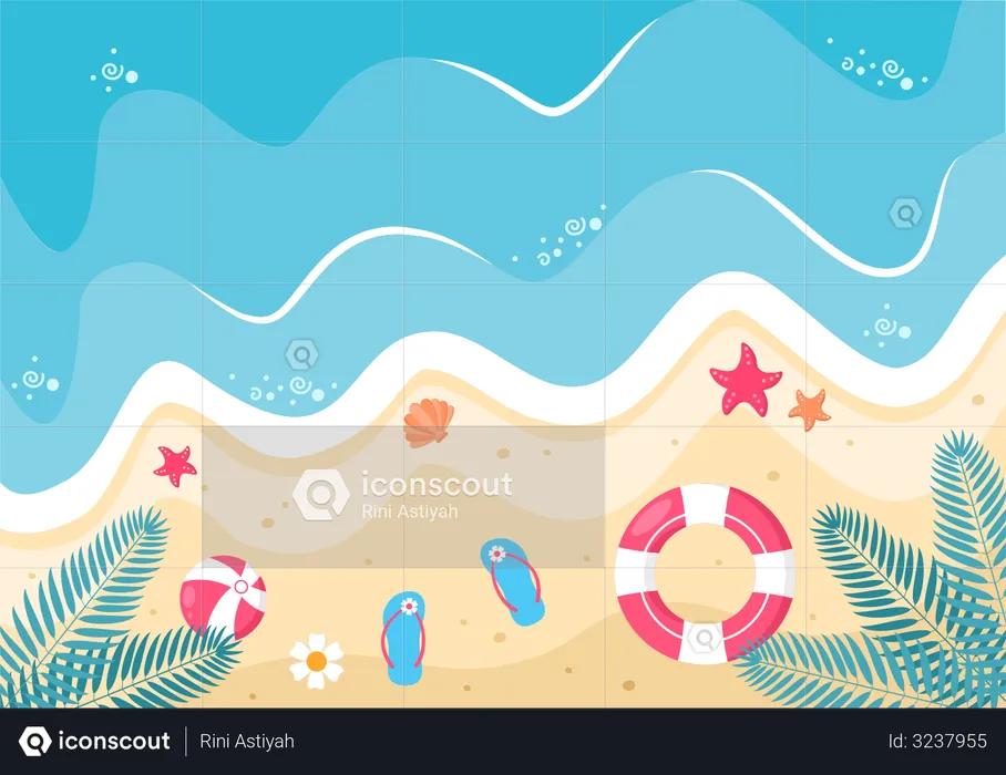 Happy Summer Time In Beach  Illustration
