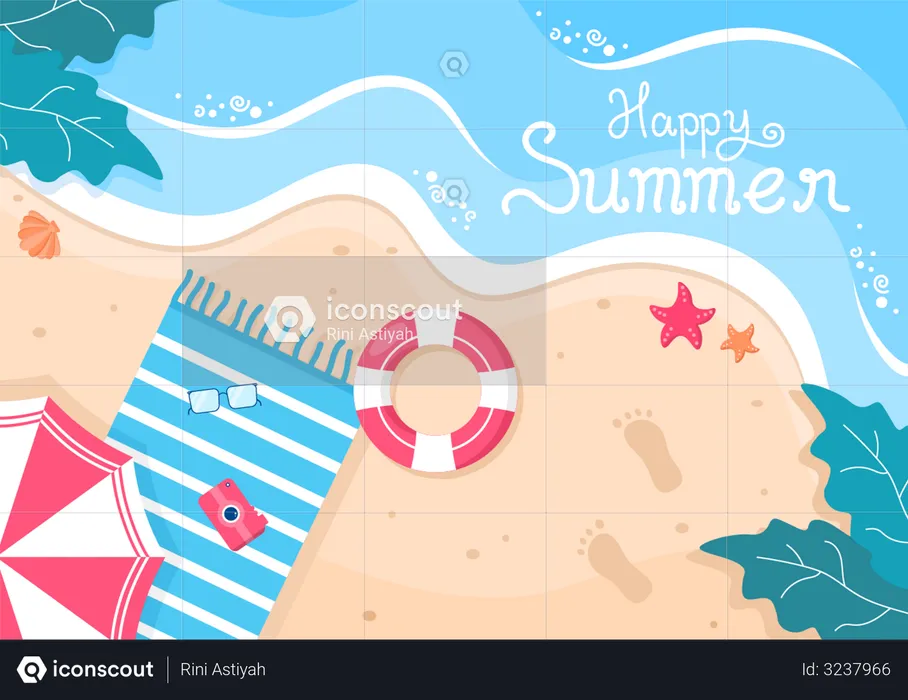 Happy Summer Time in Beach  Illustration