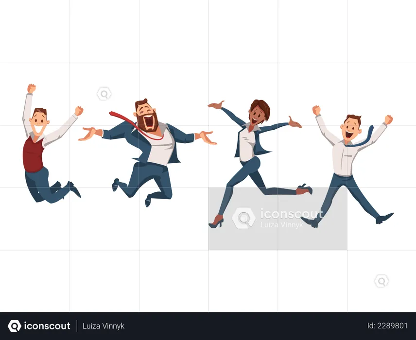 Happy team members jumping out of joy  Illustration