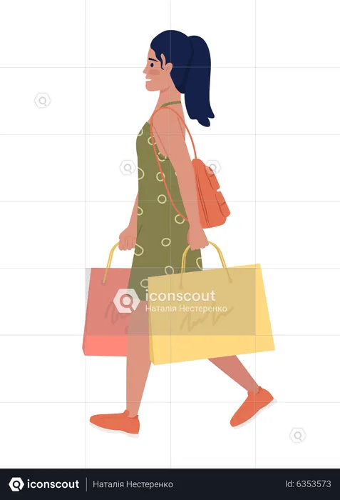 Happy teen girl walking with packages after shopping  Illustration
