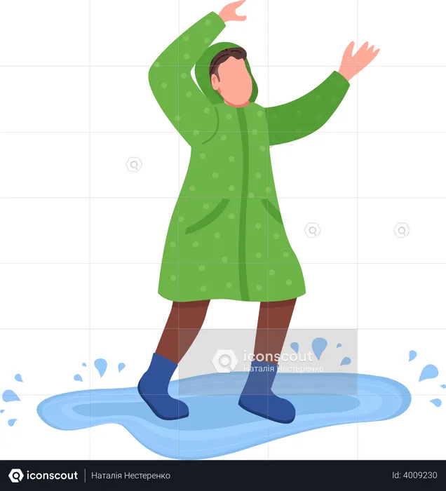 Happy teen jump in puddle Illustration