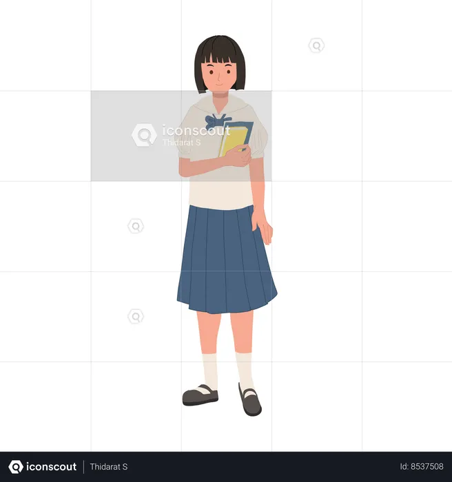 Happy Thai Student in Uniform with Books  Illustration