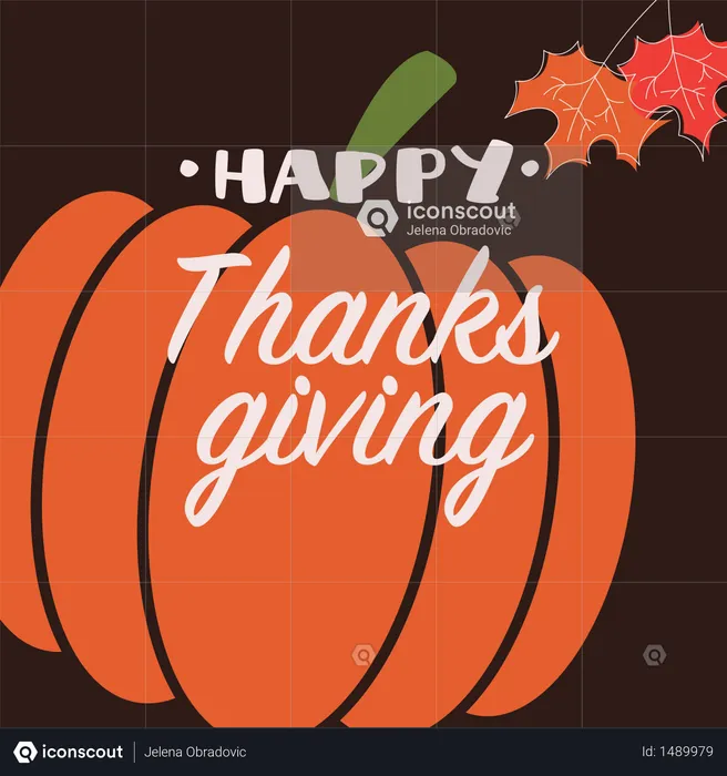 Happy Thanksgiving day card with decorative elements, orange pumpkin, colorful design  Illustration