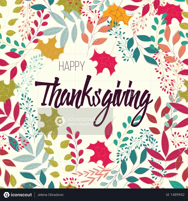 Happy Thanksgiving day card with floral decorative elements, colorful design  Illustration