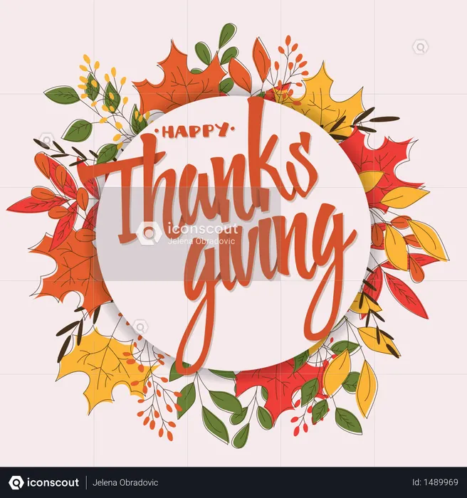 Happy Thanksgiving day card with floral decorative elements, colorful design  Illustration