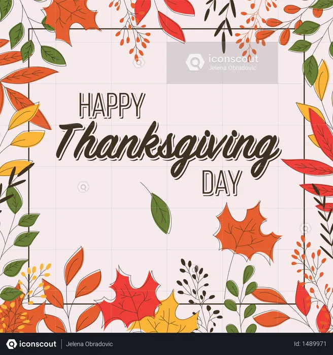 Happy Thanksgiving day card with floral decorative elements, colorful design  Illustration