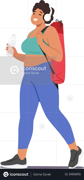 Happy woman carrying yoga mat  Illustration