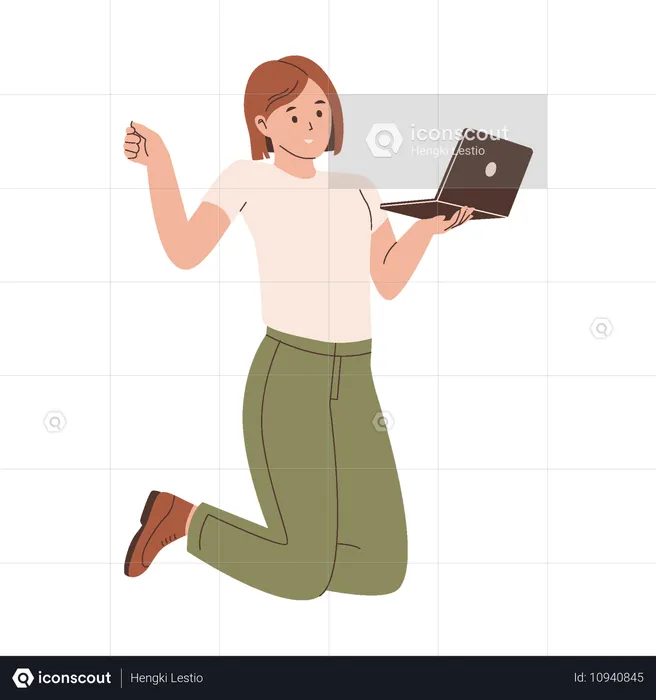 Happy Woman Celebrating with Laptop  Illustration