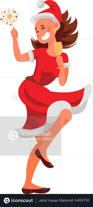 Happy woman dancing and celebrate Christmas party  Illustration