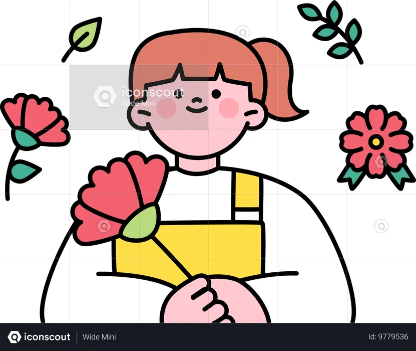 Happy woman enjoying with flowers  Illustration