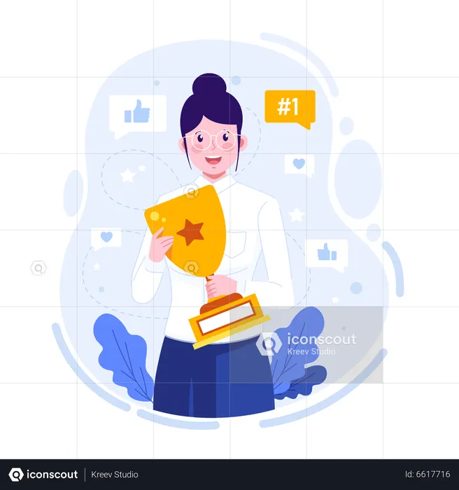 Happy woman getting award  Illustration