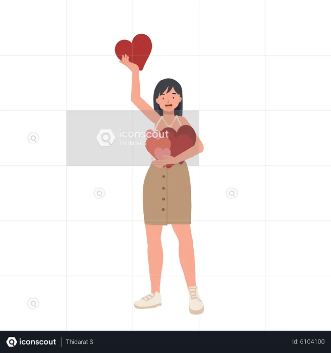 Happy woman holding heart  Illustration