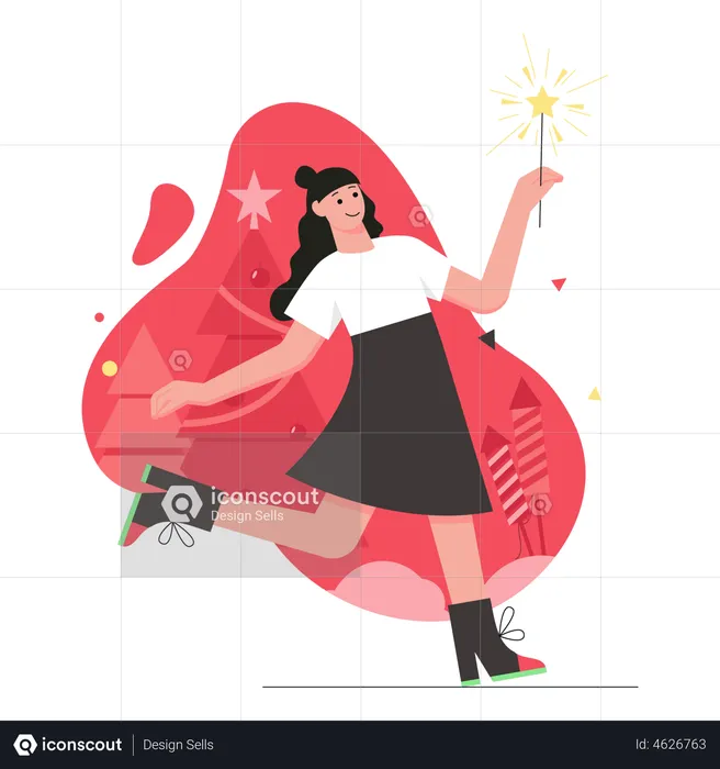 Happy woman holding sparklers  Illustration