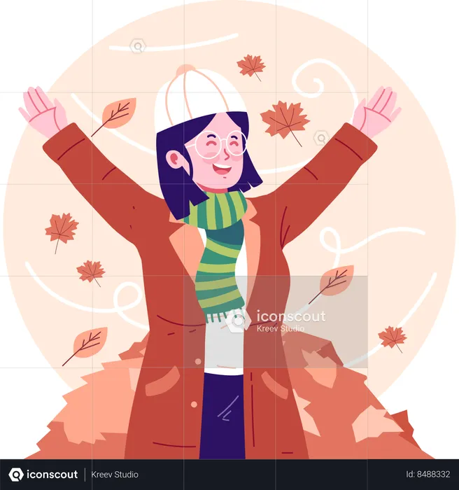 Happy woman in autumn outfit  Illustration