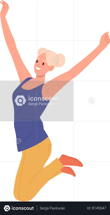 Happy woman jumping up from joy and success  Illustration