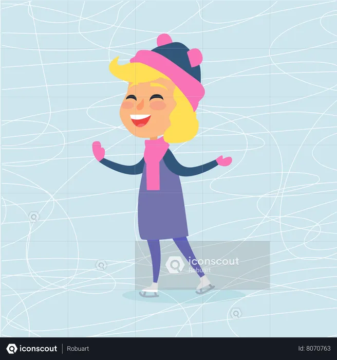 Happy woman Person on Ice-rink in Winter  Illustration