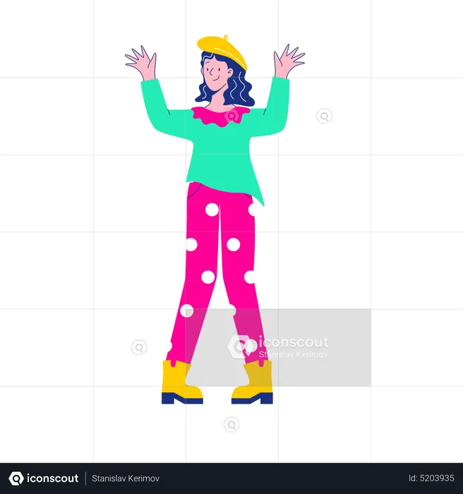 Happy woman raising both hands  Illustration