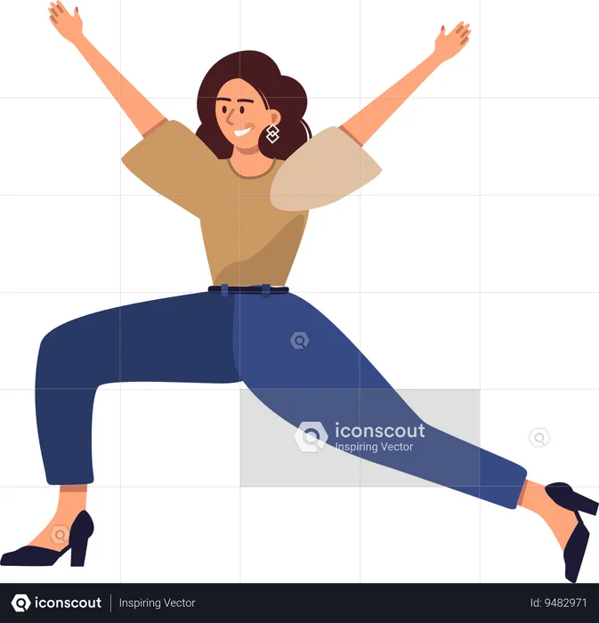 Happy woman running with raised hands  Illustration