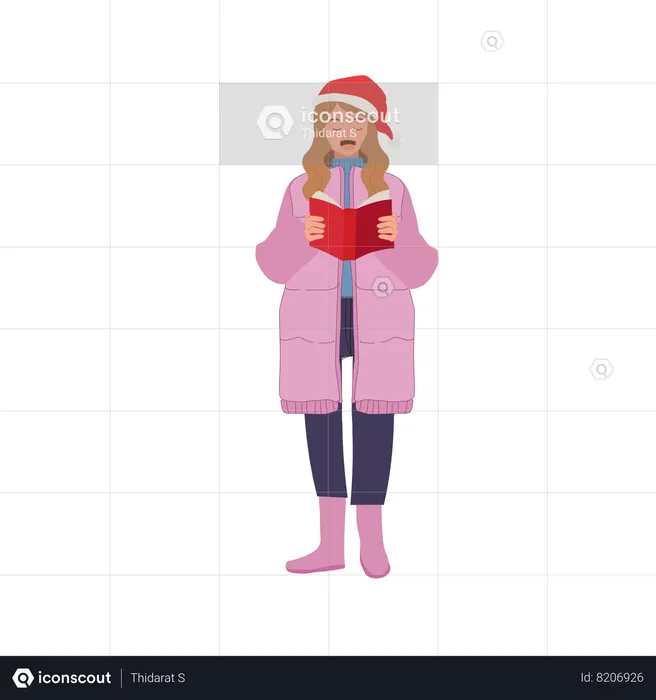 Happy woman Singing Christmas Song  Illustration