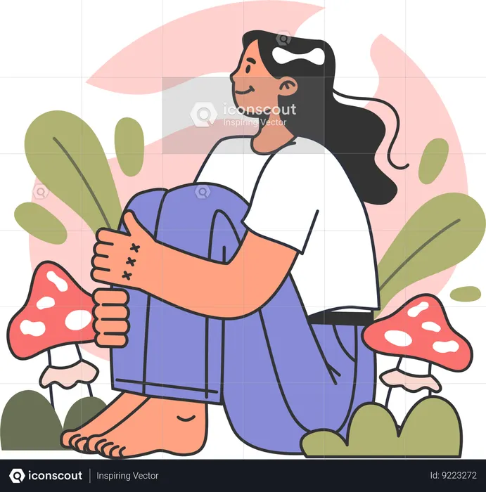 Happy woman sitting in park  Illustration