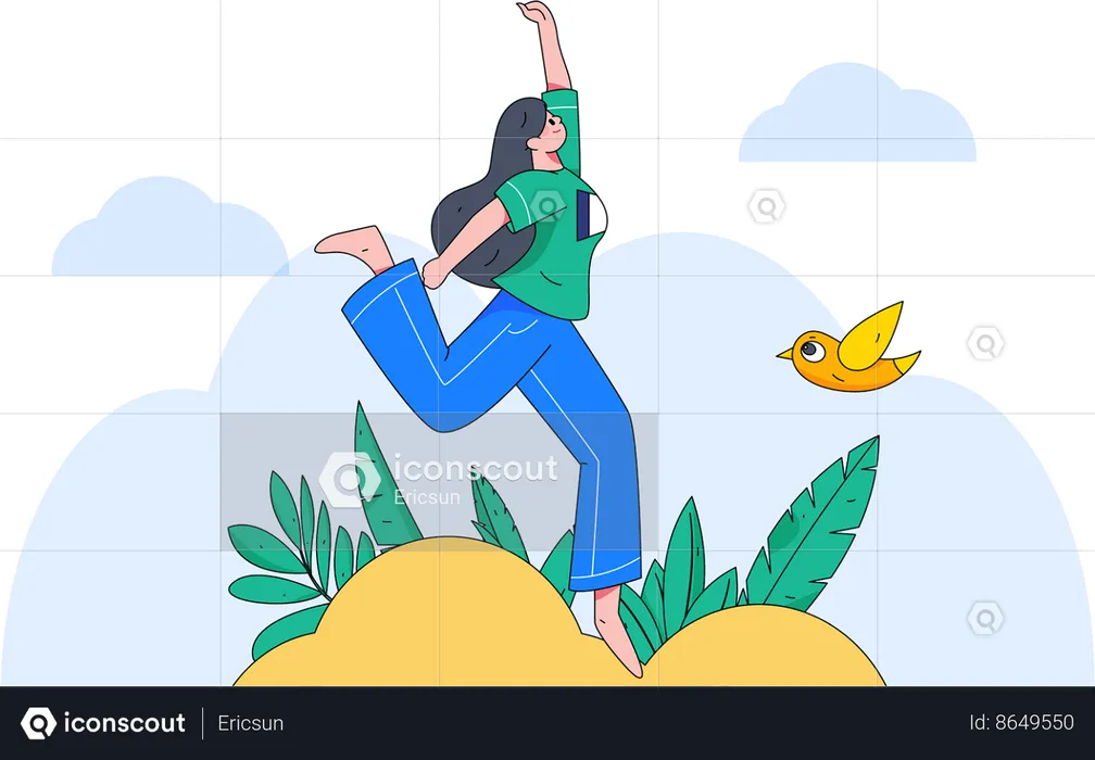 Happy woman smiling and jumping In air  Illustration