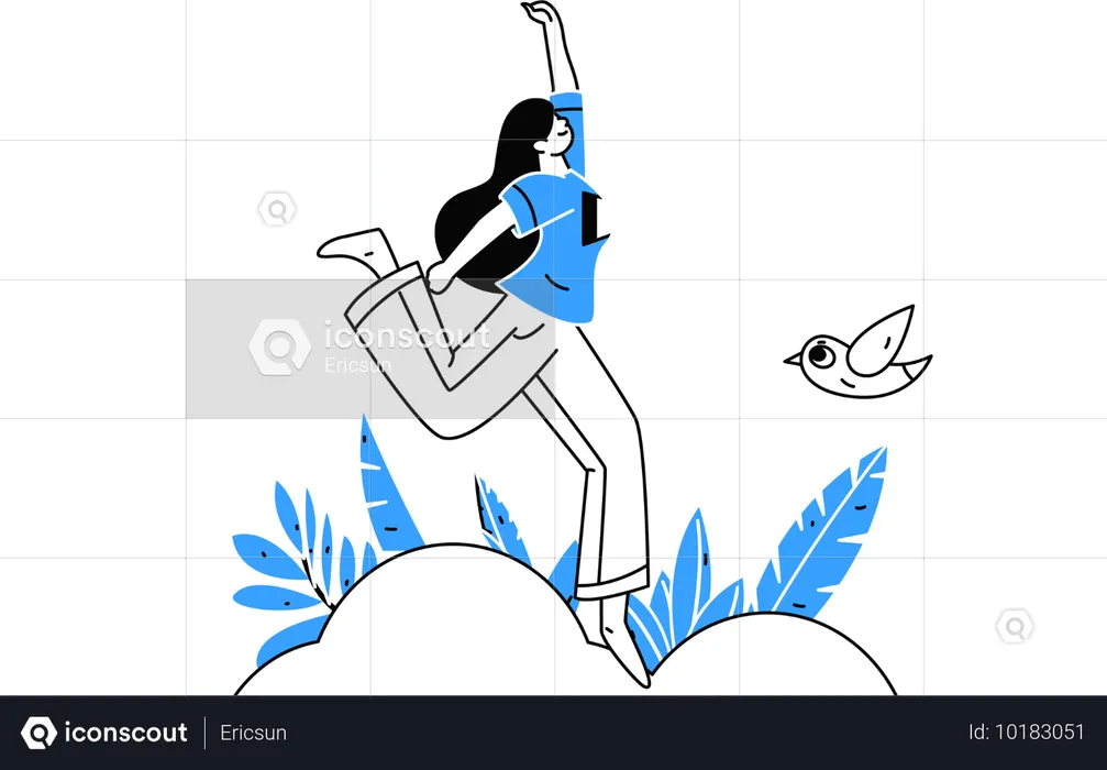 Happy woman smiling and jumping In air  Illustration